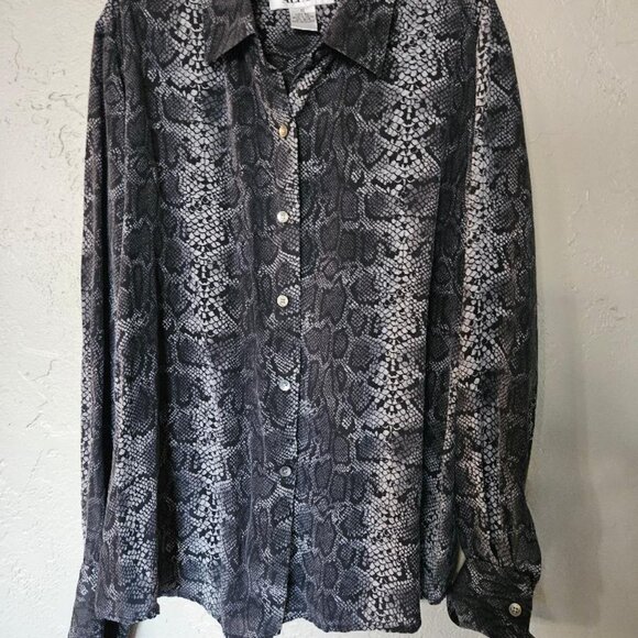 ALFANI 100% Silk Blouse Snake Python Print Grey Black Size 12 - Picture 3 of 8